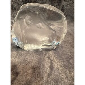 Vintage‎ Etched Glass Cristal d'Arques Majestic Lion Paperweight 3 5/8" x 4 1/4"